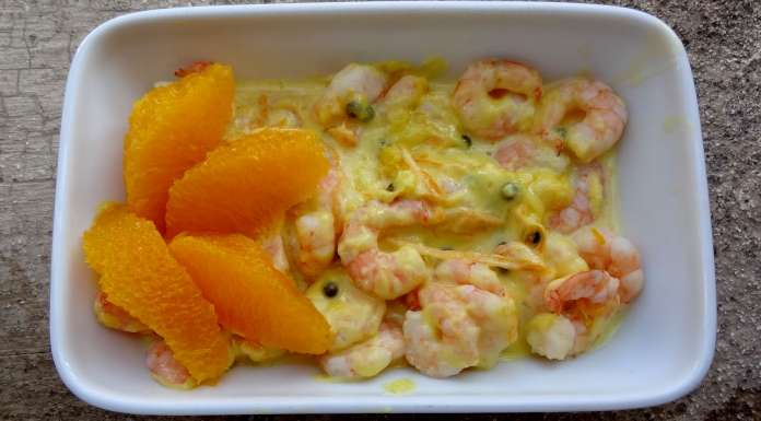 crevettes à l'orange et poivre vert