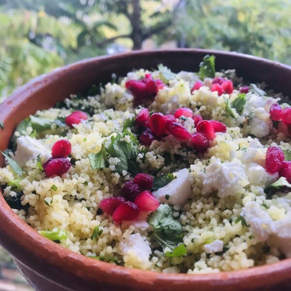 recettes palestiniennes salade de grenade feta vegan et couscous