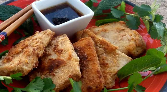 Tofu fumé en croûte d'amandes détail